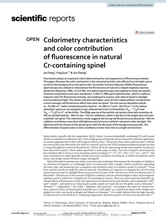 Colorimetry characteristics and color contribution of fluorescence in natural Cr‐containing spinel_00