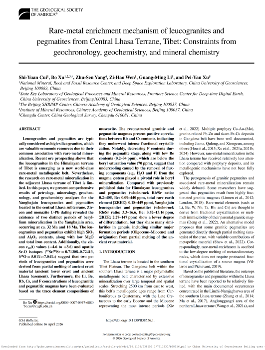 Rare-metal enrichment mechanism of leucogranites and pegmatites from Central Lhasa Terrane, Tibet Constraints from geochronology, geochemistry, and mineral chemistry_01